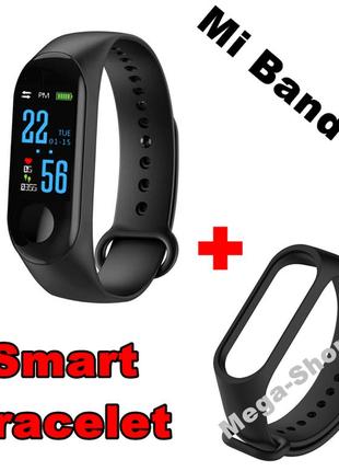 Фітнес браслет трекер mi band m3 зарядка usb, жіночі чоловічі розумні смарт годинник чорний