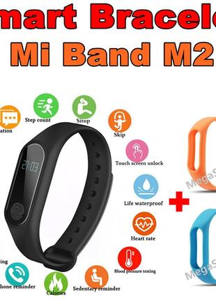 Фітнес браслет трекер mi band m2 з тонометром, жіночі чоловічі розумні смарт годинник m2bc