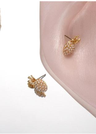 Сережки гвоздики пусети біжутерія жіночі "ананасик з перлинами a31d"6 фото