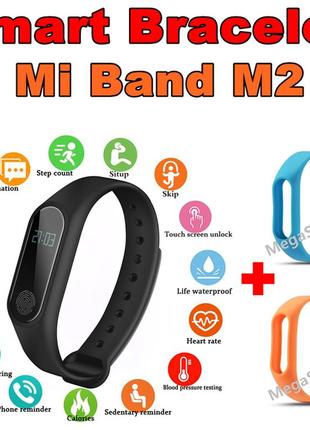 Фитнес браслет трекер mi band m2 с тонометром, женские мужские умные смарт часы m2bq1 фото