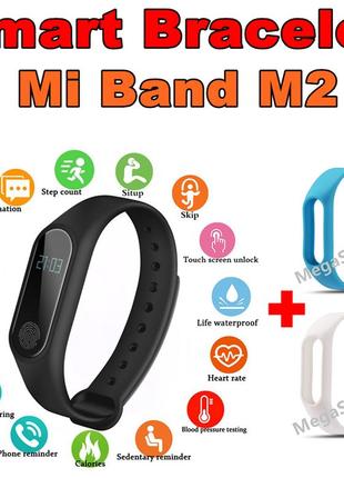 Фітнес браслет трекер mi band m2 з тонометром, жіночі чоловічі розумні смарт годинник m2bc