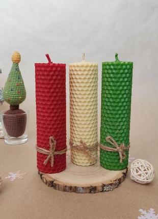 Новорічний набір свічок з вощини1 фото
