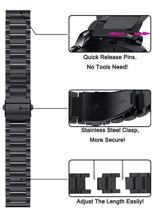 Металлический ремешок браслет для часов smart watch 22 мм черный. ремінець для годинника 22mm ws22b3 фото