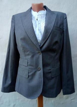 Стильный теплый шерстяной серый базовый пиджак в полоску2 фото