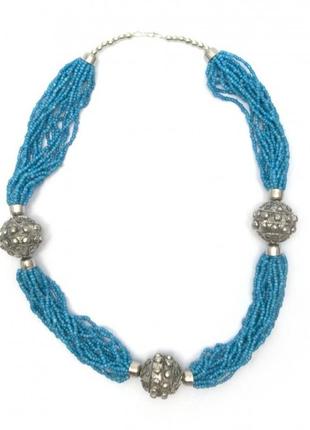 Ожерелье из биссера и металла "синее" (35 см)