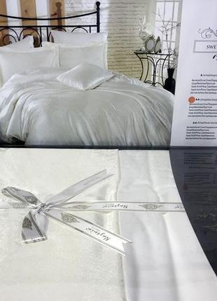 Комплект постельного белья nazenin sweta krem евро (4 наволочки) кремовый, жаккардовый сатин2 фото