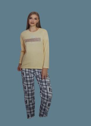 Женская трикотажная  пижамка лонглслив и штаны  marlilyynmod 8596 (разные цвета)
