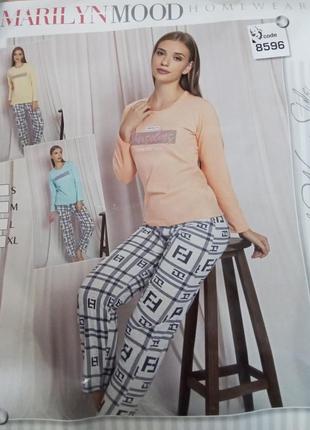 Женская трикотажная  пижамка лонглслив и штаны  marlilyynmod 8596 (разные цвета)3 фото