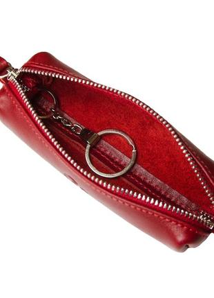 Шкіряна жіноча ключниця на блискавці grande pelle, жіночий чохол для ключів, червона ключниця, глянцева2 фото