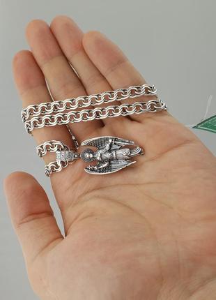 Серебряная цепочка бисмарк для мужчины с кулоном "архангел" из серебра 925, серебро для мужчин3 фото