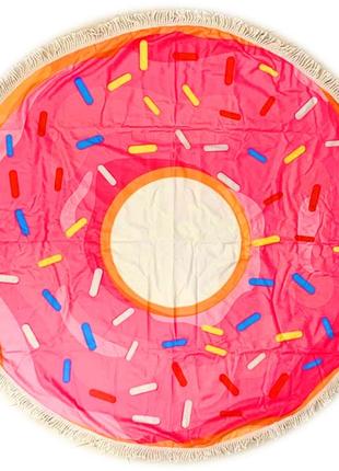 Пляжний круглий рушник пончик з бахрамою діаметром 150 см
