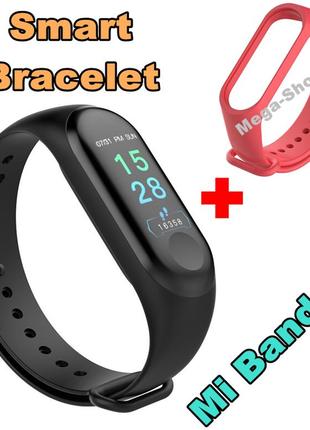 Фітнес браслет трекер mi band m3 кліпса зарядка, жіночі чоловічі розумні смарт годинник червоний