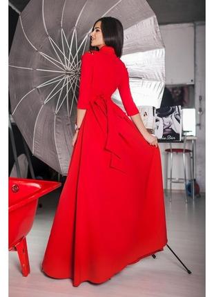 Платье в пол красного цвета с запахом4 фото