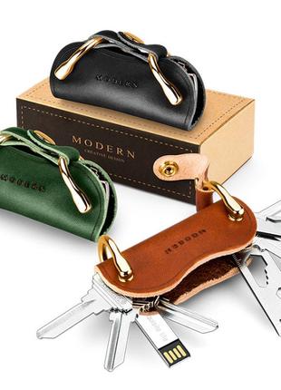 Ключница кожаная, чехол кожаный для автомобильного ключа ключей premium c3 зеленый