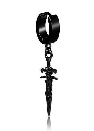 Сережки-гвоздики з ножем чоловіча-жіноча чорна в стилі панк