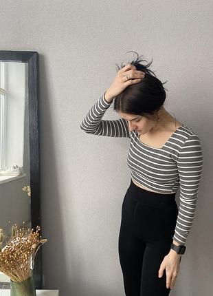 Топ на довгий рукав жіночий базовий короткий лонг лонгслів в полоску shein