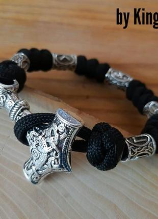 Браслет з молотом тора і намистинами з паракорда + брелок в подарунок