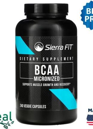 Микронизированные bcaa, аминокислоты с разветвленной цепью, sierra fit, 500 мг, 240 растительных капсул