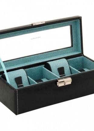 Скринька для зберігання 4-х годинників friedrich lederwaren "bond" колір чорно-блакитний
