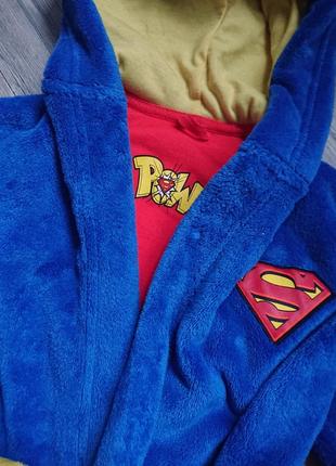 Теплый махровый халат с капюшоном супер мэн 3-5 лет7 фото