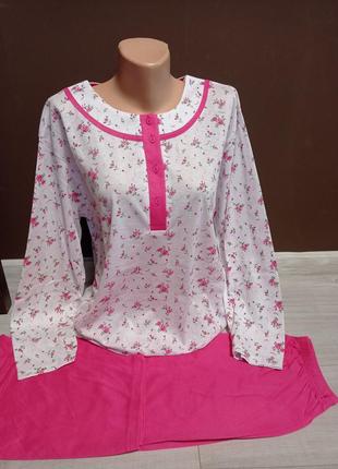 Пижама женская  батал 48-60 размеры цветочки хлопок длинный рукав и штаны4 фото