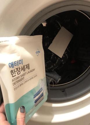 Листовой стиральный порошок корейской компании  atomy. 3в1:моющее средство,кондиционер для белья,отбеливание.2 фото