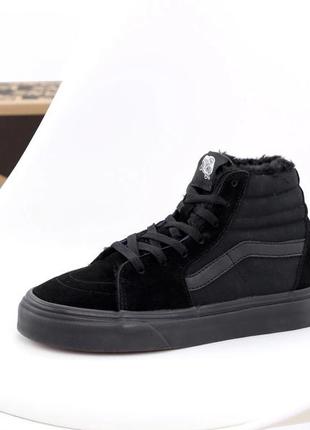 Чоловічі зимові кеди vans winter black з хутром1 фото