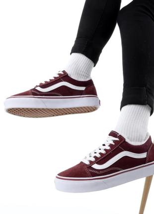 Жіночі зимові кеди vans old scool bordo з хутром2 фото