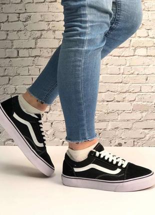 Женские кеды vans black white с мехом