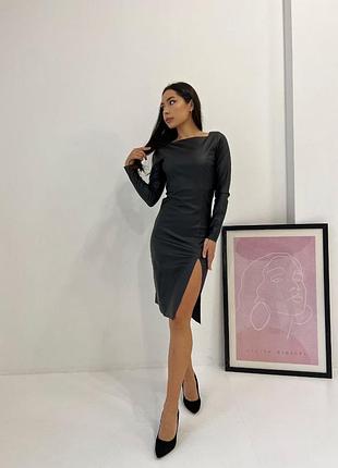 Платье кожа плаття шкіра платье с разрезом плаття футляр сукня міді