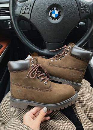 Зимові жіночі черевики timberland brown з хутром2 фото