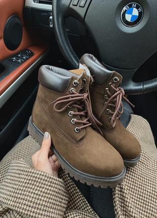 Зимові жіночі черевики timberland brown з хутром5 фото