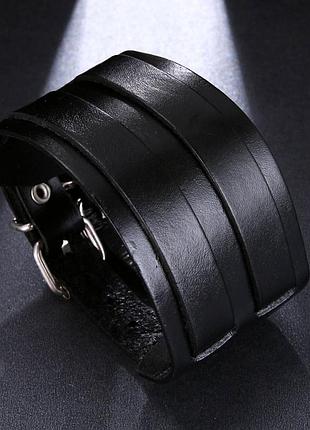 Браслет мужской широкий в винтажном стиле черный