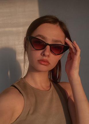 Чорні вузькі окуляри сонцезахисні тренд кішки лисички очки солнцезащитные черные кошечки лисички