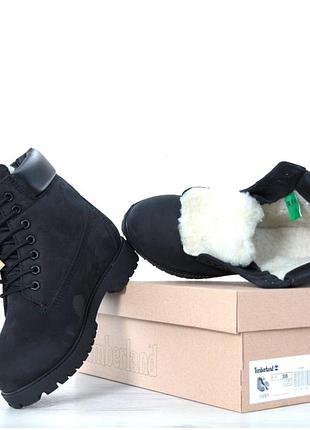 Зимові жіночі черевики з хутром timberland White black fur3 фото