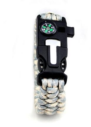 Тактичний плетений браслет із паракорду з компасом і вогнем зимовий камуфляж2 фото