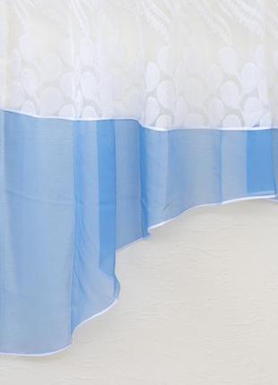 Готовая голубая короткая пошитая тюль занавеска аркой для кухни, веранды, гостинной, коридора или спальни4 фото