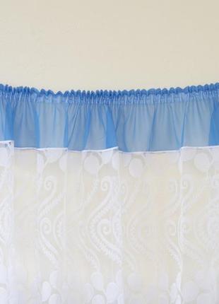 Готовая голубая короткая пошитая тюль занавеска аркой для кухни, веранды, гостинной, коридора или спальни2 фото