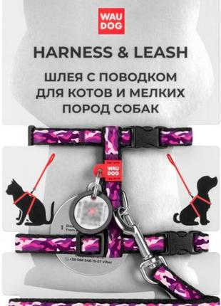 Шлейка + поводок нейлон 10мм*122см/размер xs /20-30см/25-40см  waudog nylon з qr паспортом