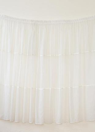 Готовая молочная короткая пошитая тюль лён занавеска для кухни, веранды, гостинной, коридора или спальни