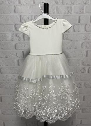 Біле ошатне плаття сніжинка новорічне 4-6 р