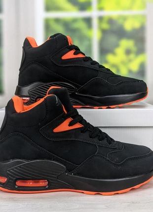 Ботинки зимние подростковые спортивного типа черные с оранжевым jomix