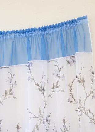 Готовая голубая короткая пошитая тюль занавеска аркой для кухни, веранды, гостинной, коридора или спальни4 фото