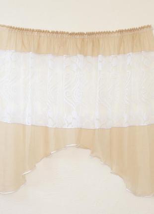 Готовая бежевая короткая пошитая штора тюль занавеска гардина арка в кухню веранду гостинную коридор спальню