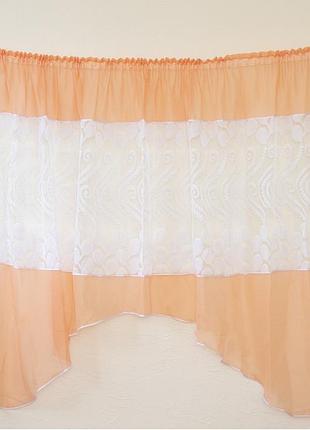 Готовая персиковая короткая пошитая тюль занавеска аркой для кухни, веранды, гостинной, коридора или спальни