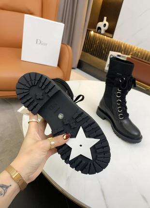 Шкіряні черевики у стил dior на шнурівці в стилі diorland, зі вставкою з черної бавовни4 фото
