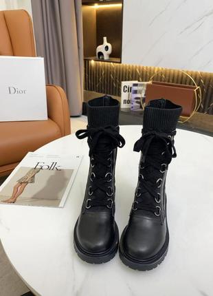 Шкіряні черевики у стил dior на шнурівці в стилі diorland, зі вставкою з черної бавовни