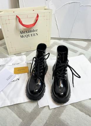 Лакированные кожаные ботинки alexander mcqueen, ботинки александр макквин из новых колекций, 37 размер