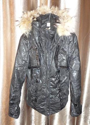 Демисезонная куртка на холофайбере р.s  (ог 92) мех енота