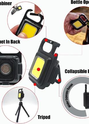 Многофункциональный мощный аккумуляторный фонарик led mini jq14e. фонарик брелок, магнит, карабин, открывашка